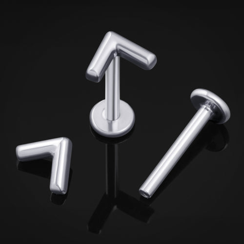 Labret Stud, Silver, Chevron, Internally Threaded, Titanium, 1.2mm
