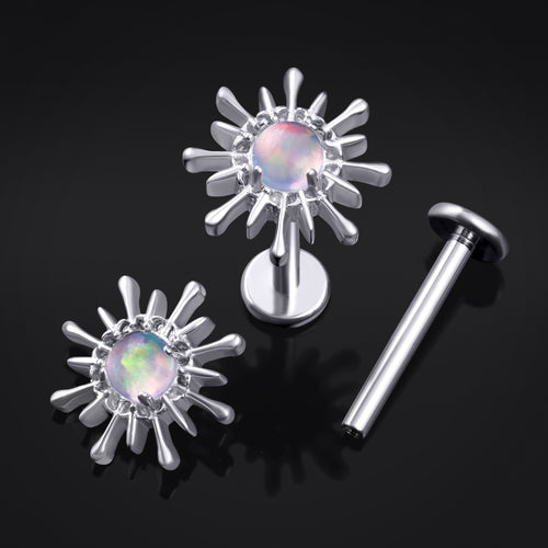 Labret Stud, Silver, Opal Sparkle Top, Internal Thread, Titanium, 1.2mm