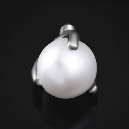 Labret Top, Silver, White Pearl, Internally Threaded, Titanium