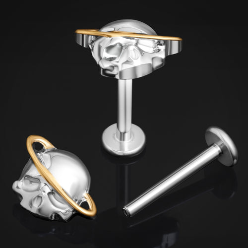 Silver, Halo Skull, Internally Threaded, Labret Stud, ASTM F136 Titanium, 1.2mm