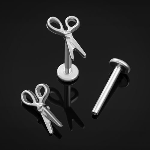 Labret Stud, Silver, Scissors Top, Internally Threaded,Titanium, 1.2mm