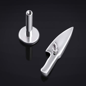 Labret Stud, Silver, Knife Top, Internally Threaded, Titanium, 1.2mm