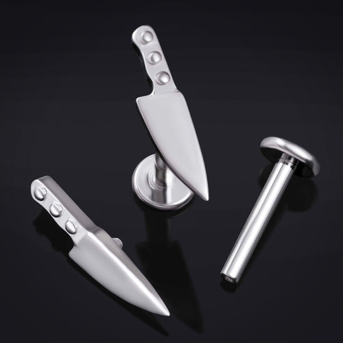Labret Stud, Silver, Knife Top, Internally Threaded, Titanium, 1.2mm
