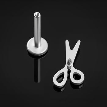 Labret Stud, Silver, Scissors Top, Internally Threaded,Titanium, 1.2mm