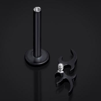 Black, Spiked Tribal, Internally Threaded, Labret Stud, ASTM F136 Titanium, 1.2mm