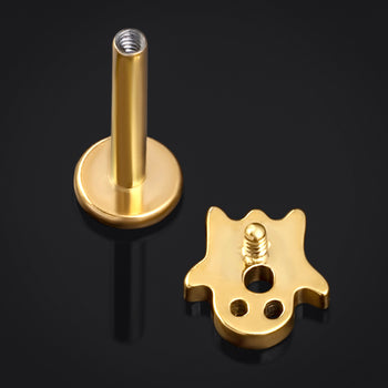 Gold Black Jewelled Cross Internally Threaded Titanium Labret Stud 1.2mm Gauge