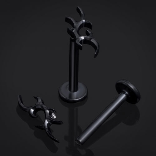 Black, Spiked Tribal, Internally Threaded, Labret Stud, ASTM F136 Titanium, 1.2mm
