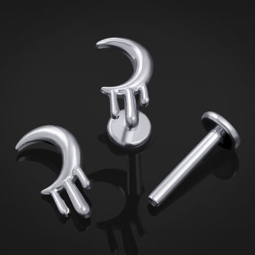 Labret Stud, Silver, Drippy Moon, Internally Threaded, Titanium,1.2mm