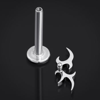 Silver, Spiked Tribal, Internally Threaded, Labret Stud, ASTM F136 Titanium, 1.2mm