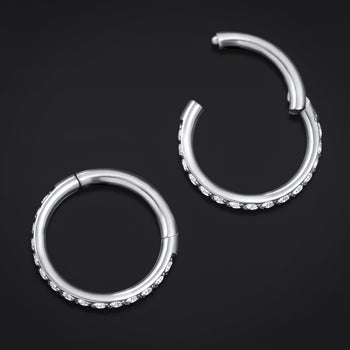 Clicker Ring, Silver, Seamless and Jewelled, ASTM F136 Titanium