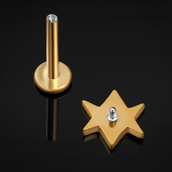 Gold Black Jewelled Cross Internally Threaded Titanium Labret Stud 1.2mm Gauge