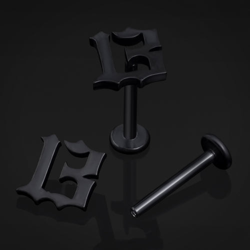Black, 13, Internally Threaded, Labret Stud, ASTM F136 Titanium, 1.2mm