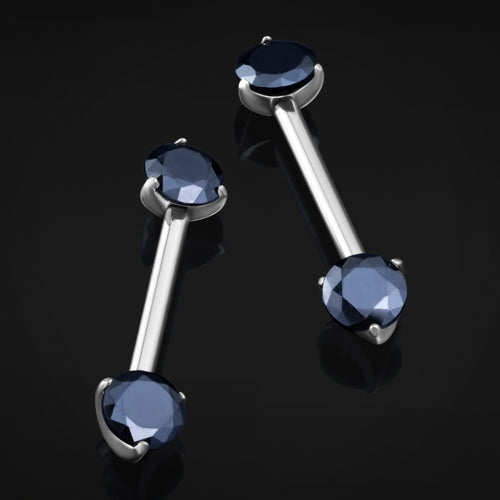 Silver, Titanium, Threadless, Black Jewelled Nipple Bar 1.6mm