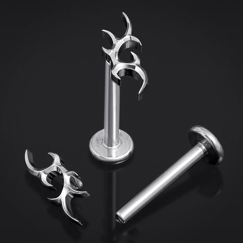 Silver, Spiked Tribal, Internally Threaded, Labret Stud, ASTM F136 Titanium, 1.2mm