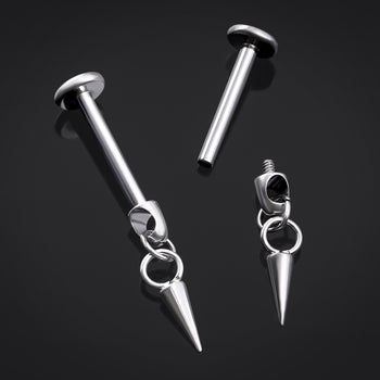 Dangle Labret Stud, Silver, Spike, Internally Threaded, Titanium, 1.2mm