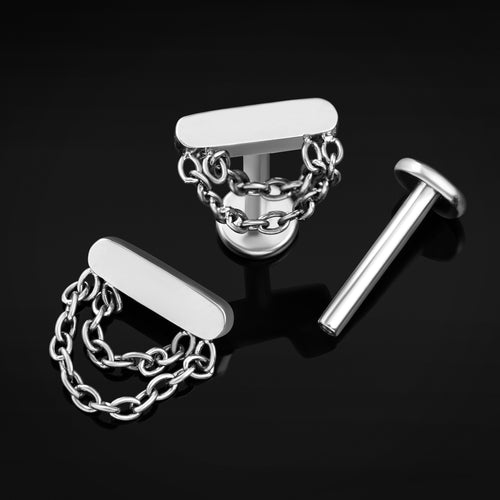 Dangle Labret Stud, Silver, Chain, Internal Thread, Titanium, 1.2mm