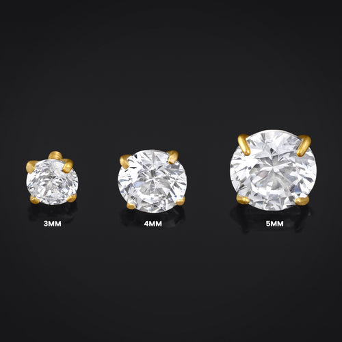 Labret Top, Gold, Claw Set CZ Stone, Internally Threaded, Titanium Top