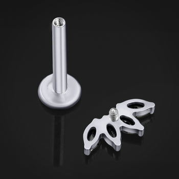 Labret Stud, Silver, Half Flower Clear CZ Stone, Titanium, Internal Thread, 1.2mm Gauge