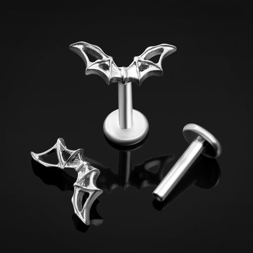 Labret Stud, Silver, Bat Wing Top, Internal Thread, Titanium, 1.2mm