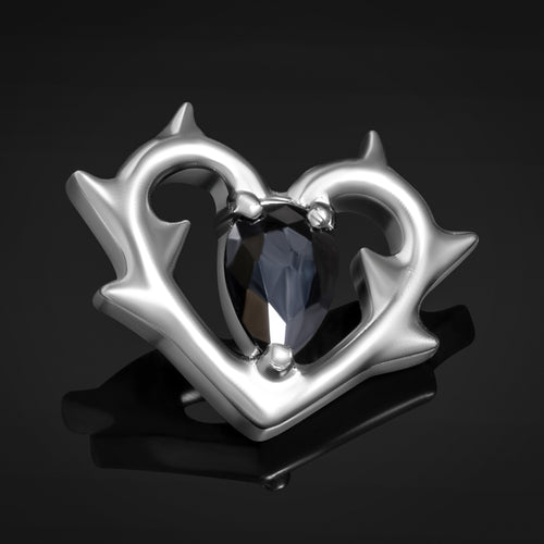 Labret Top, Silver, Black Jewel Thorn Heart, Internally Threaded, Titanium