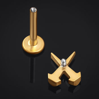 Gold Black Jewelled Cross Internally Threaded Titanium Labret Stud 1.2mm Gauge