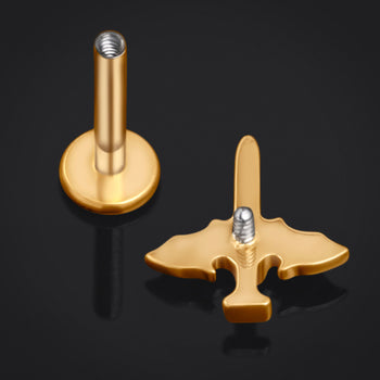 Gold Black Jewelled Cross Internally Threaded Titanium Labret Stud 1.2mm Gauge
