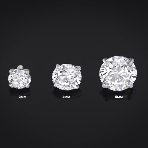 Labret Top, Silver, Claw Set CZ Stone, Internally Threaded, Titanium Top