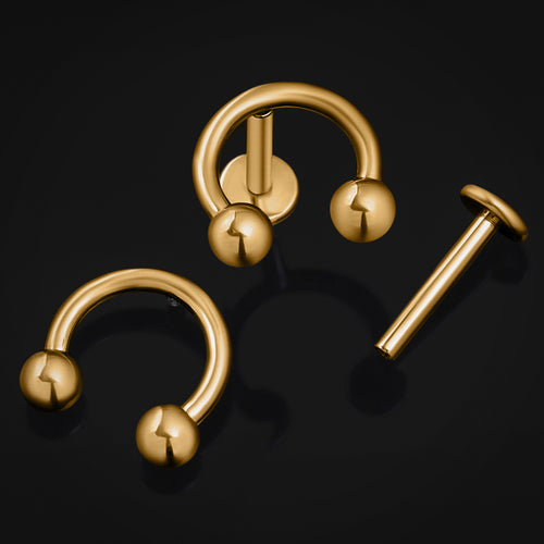 Labret Stud, Gold, Horseshoe, Internally Threaded, Titanium, 1.2mm Gauge