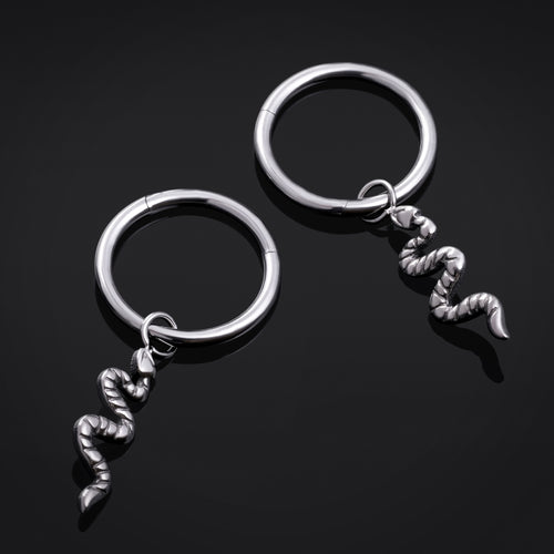 Dangle Clicker Nose Ring Silver, Snake, Titanium