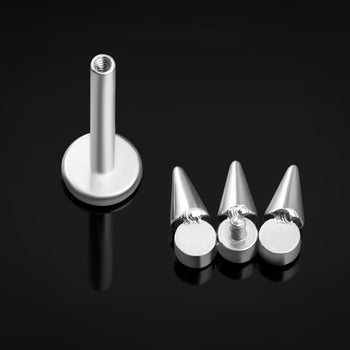 Labret Stud, Silver, Jewel Cluster Spike, Internal Thread, Titanium, 1.2mm