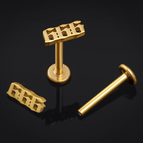 Labret Stud, Gold, 666, Internally Threaded, Titanium, 1.2mm Gauge