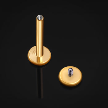 Labret Stud, Gold, Flat Disk, Internally Threaded, Titanium