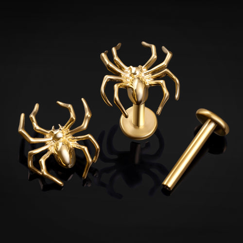 Labret Stud, Gold, Spider Top, Internally Threaded, Titanium, 1.2mm
