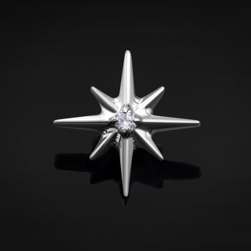 Labret Top, Silver, Jewelled North Star, Internally Threaded, Titanium