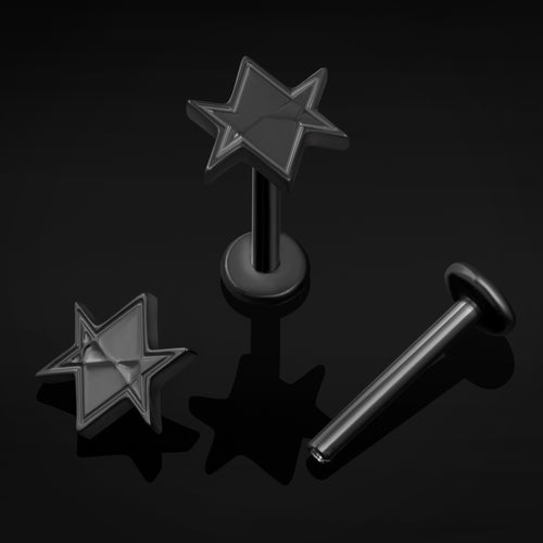Labret Stud, Black, Hexagram, Internally Threaded, Titanium, 1.2mm Gauge