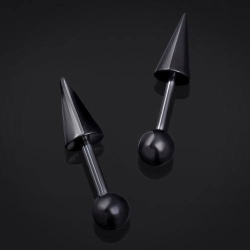 Straight Barbell Piercing, Black, Spike and Ball, Internal Thread, Titanium