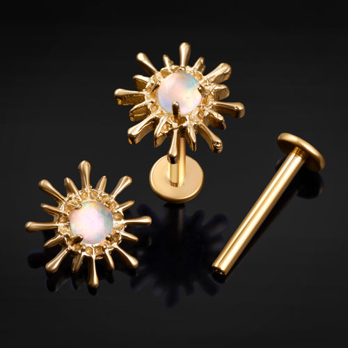 Labret Stud, Gold, Opal Sparkle Top, Internal Thread, Titanium, 1.2mm