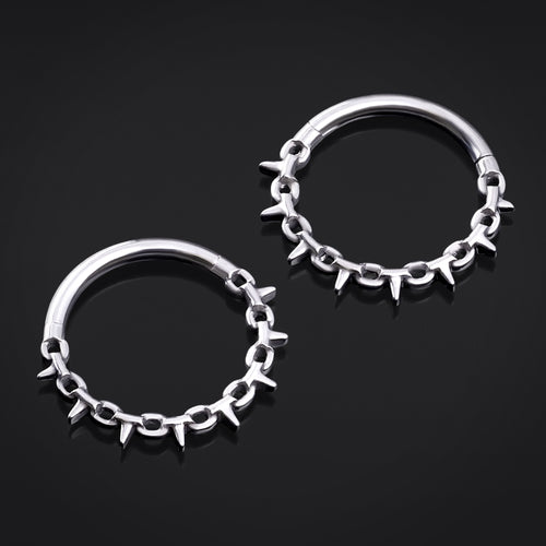 Septum Clicker, Silver, Spiked Chain, Titanium