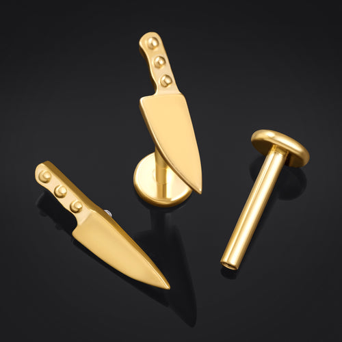 Labret Stud, Gold, Knife Top, Internally Threaded, Titanium, 1.2mm