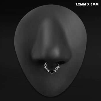 Septum Clicker, Silver Spiked Chain, Black Jewelled Heart, ASTM F136 Titanium