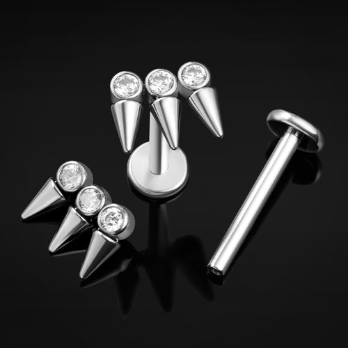 Labret Stud, Silver, Jewel Cluster Spike, Internal Thread, Titanium, 1.2mm