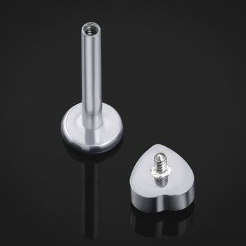 Labret Stud, Silver, Clear Heart CZ Stone, Internal Thread, Titanium, 1.2mm