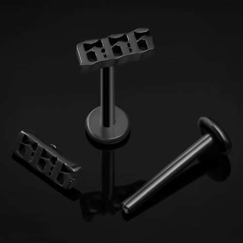 Labret Stud, Black, 666, Internally Threaded, Titanium, 1.2mm Gauge
