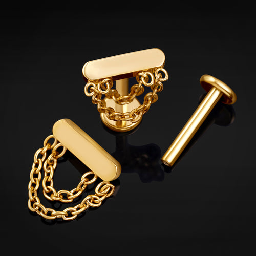 Dangle Labret Stud, Gold, Chain, Internal Thread, Titanium, 1.2mm