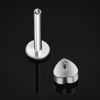 Labret Stud, Silver, Red Heart CZ Stone, Internal Thread, Titanium, 1.2mm