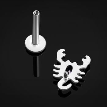 Labret Stud, Silver, Black Jewelled Scorpion, Internal Thread, Titanium, 1.2mm