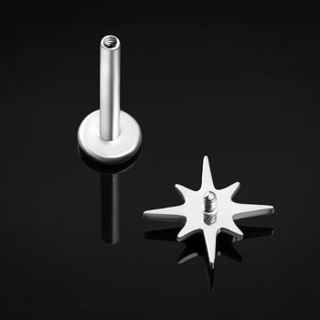 Labret Stud, Silver, Jewelled Star Top, Internal Thread, Titanium, 1.2mm