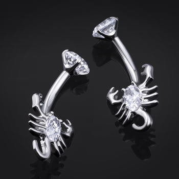 Belly Bar, Silver, Jewelled Scorpion, Internally Threaded, Titanium, 1.6mm Gauge