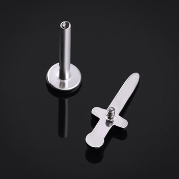 Labret Stud, Silver, Dagger Top, Internal Thread, Titanium, 1.2mm