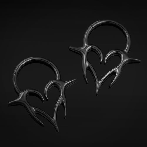 Septum Clicker, Black, Neo Tribal Spiked Heart, ASTM F136 Titanium